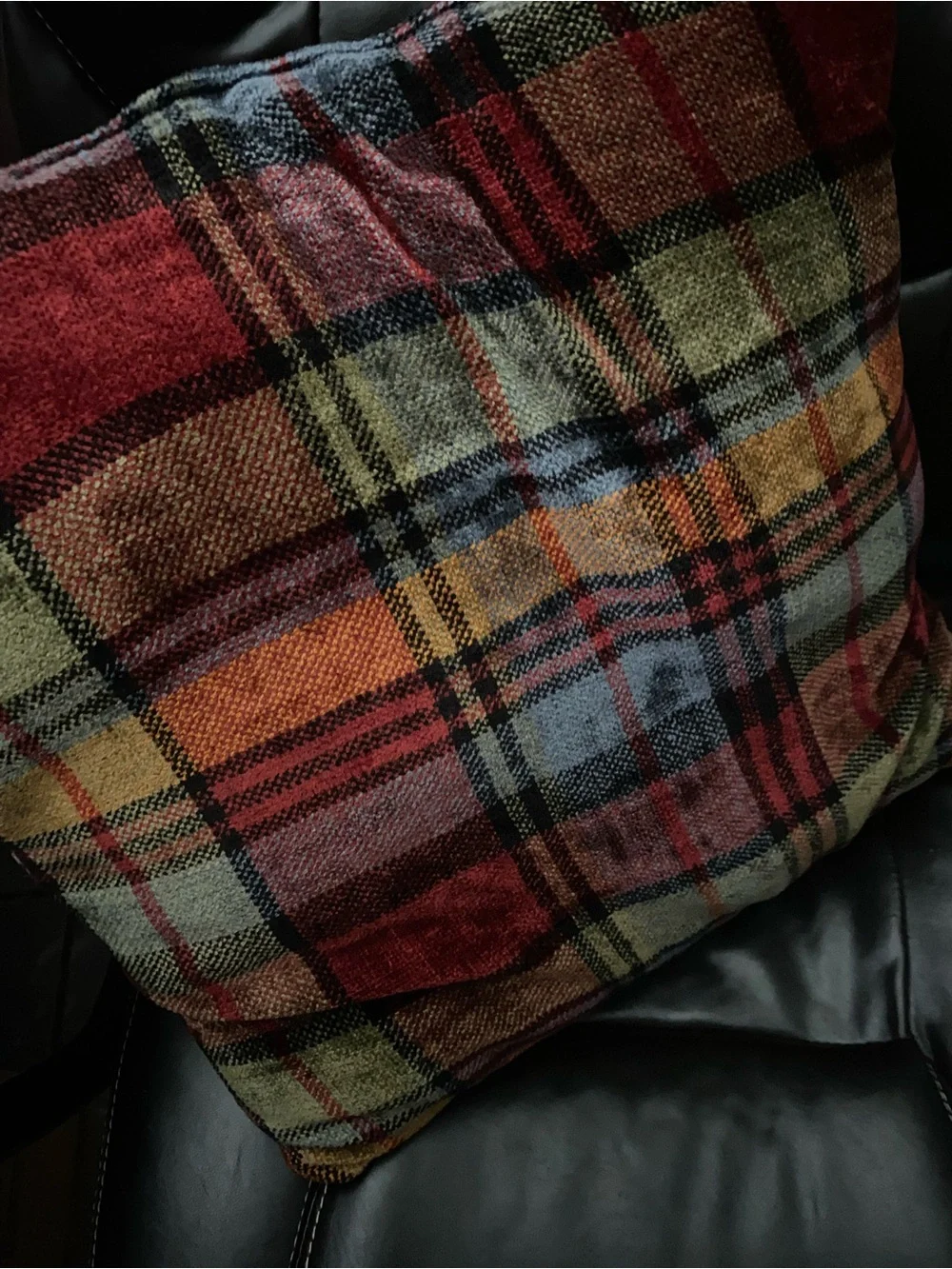 Autumnal Plaid Chenille Accent Pillow - Cozy Fall Decor